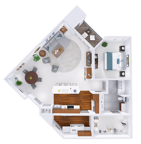 Floor plan for 1 bed, 1 bath, 1195 sqft